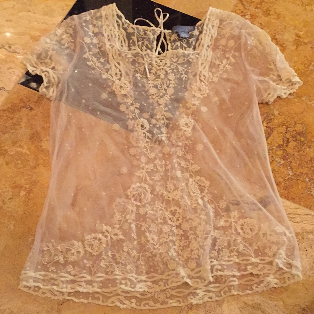 Anthropologie lil/vintage romance/embroidered mesh